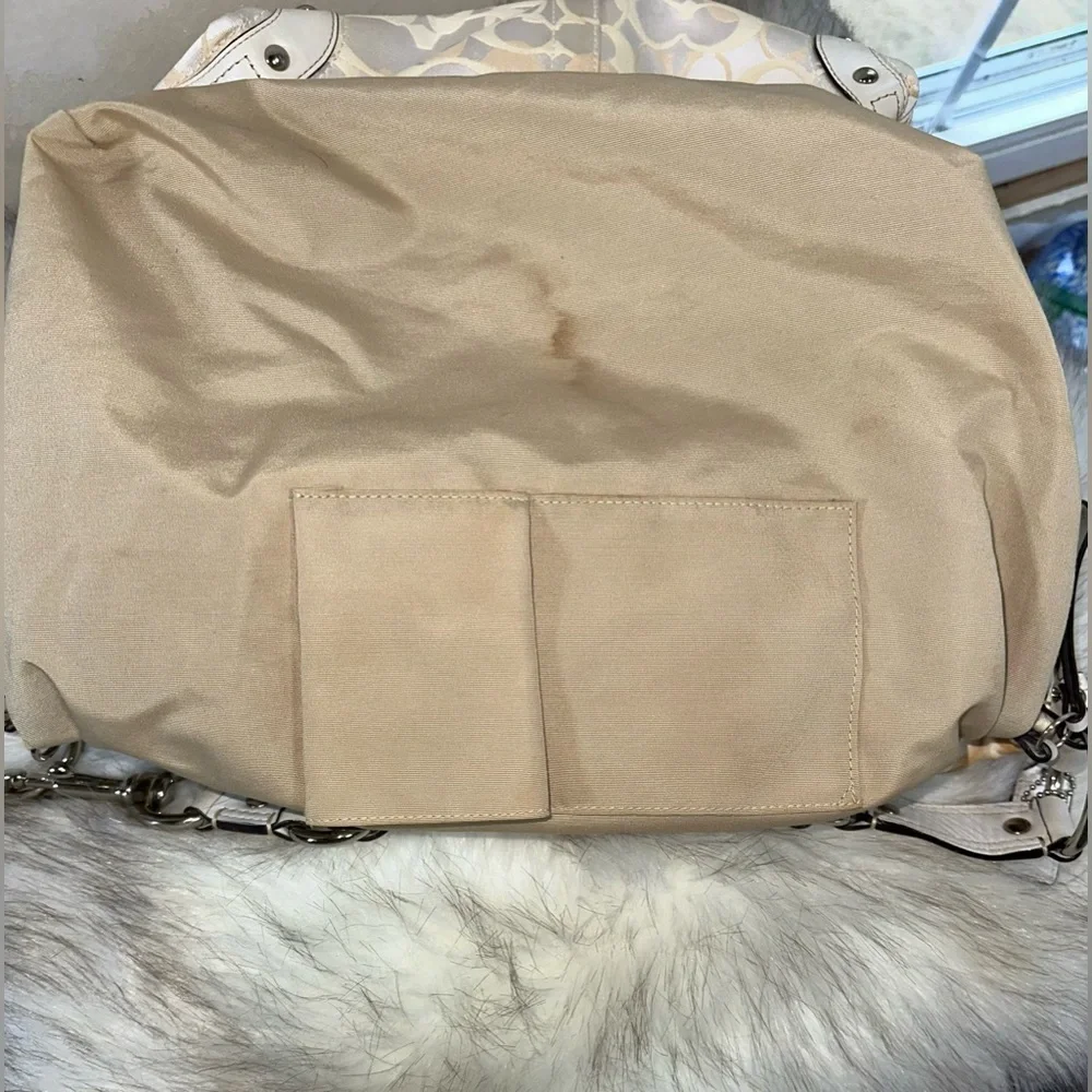 COACH Pearl White + Beige Canvas and Leather Carly Hobo Bag No H09873-F13981 - Picture 9 of 16